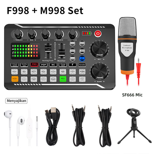 F998 Live streaming Sound Card Integrated Rechargeable Microphone Set