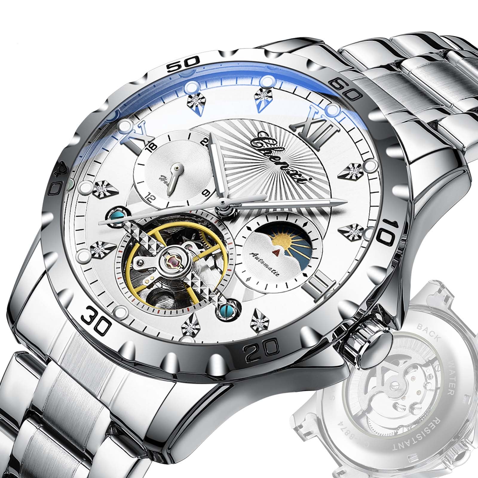 "Mechanical Watch Skeleton Men's Watch Automatic High-End Business Luminous Water-Resistant Flywheel Men's Watch "