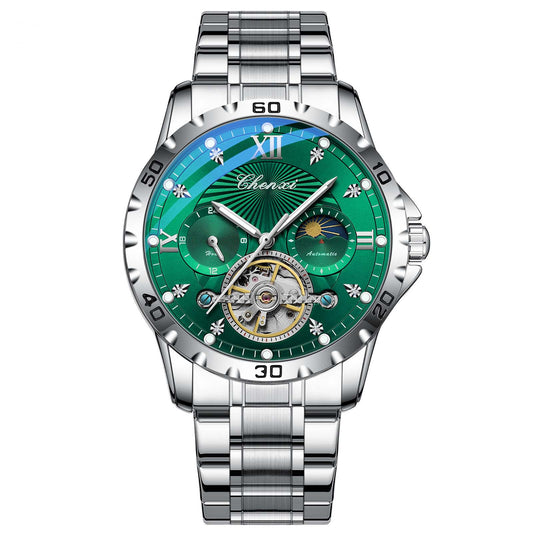 "Mechanical Watch Skeleton Men's Watch Automatic High-End Business Luminous Water-Resistant Flywheel Men's Watch " Green