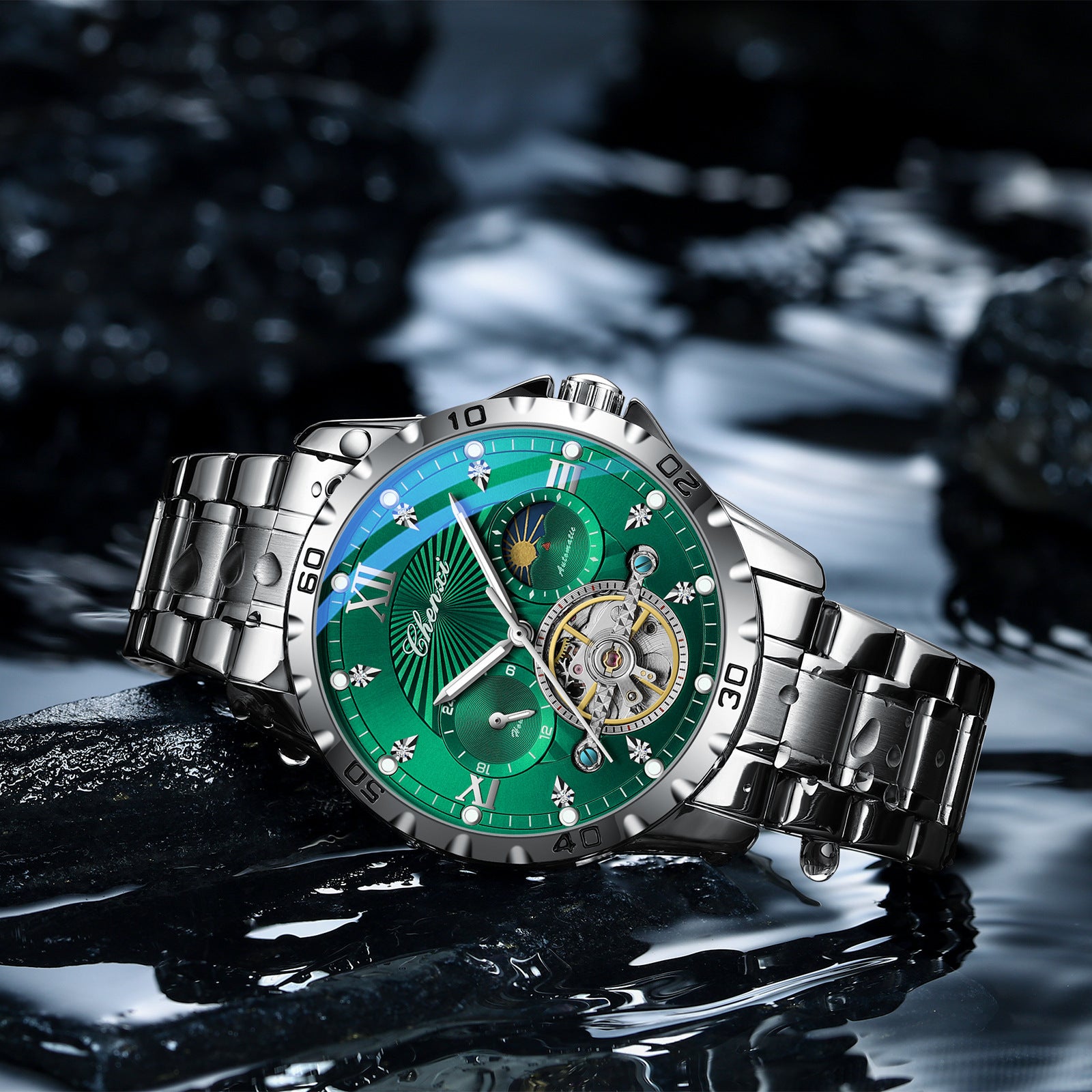 "Mechanical Watch Skeleton Men's Watch Automatic High-End Business Luminous Water-Resistant Flywheel Men's Watch "