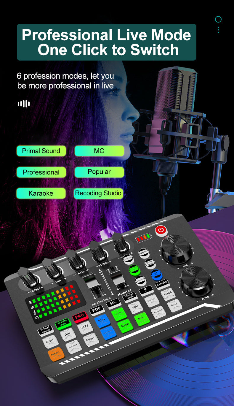 F998 Live streaming Sound Card Integrated Rechargeable Microphone Set