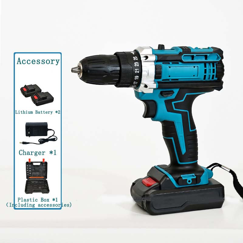 21V multifunctional lithium electric drill set, foreign trade rechargeable hand drill, household impact drill, pistol drill