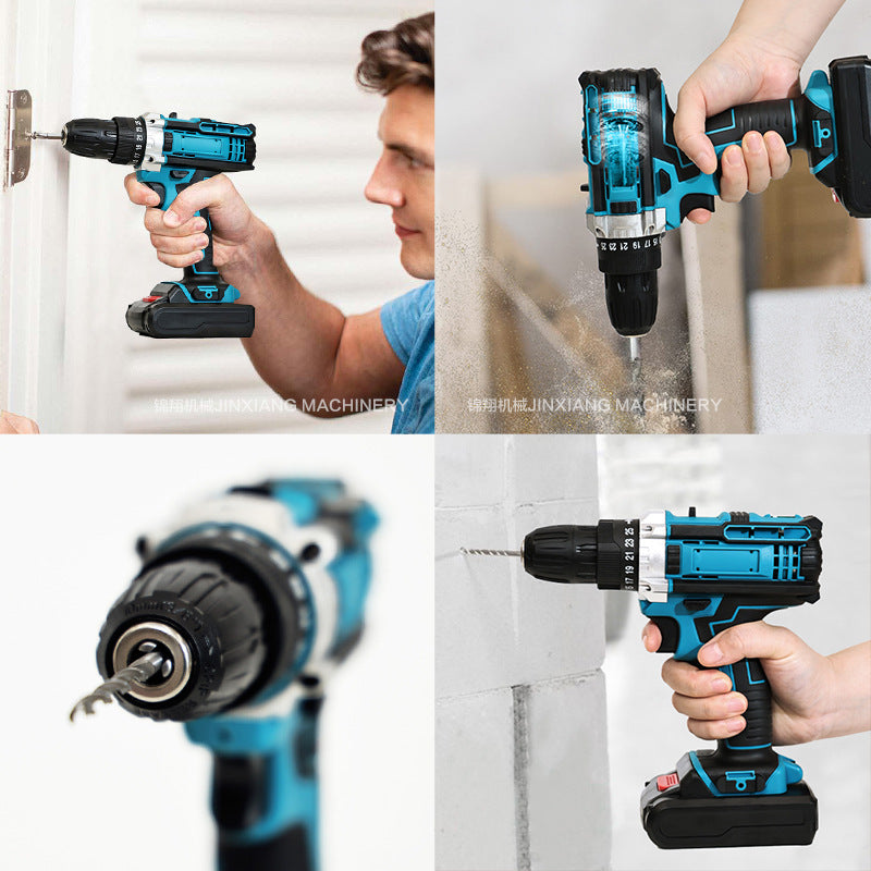 21V multifunctional lithium electric drill set, foreign trade rechargeable hand drill, household impact drill, pistol drill