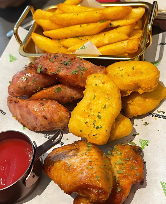 Delicious fried chicken chunks, french fries, and snacks Gift