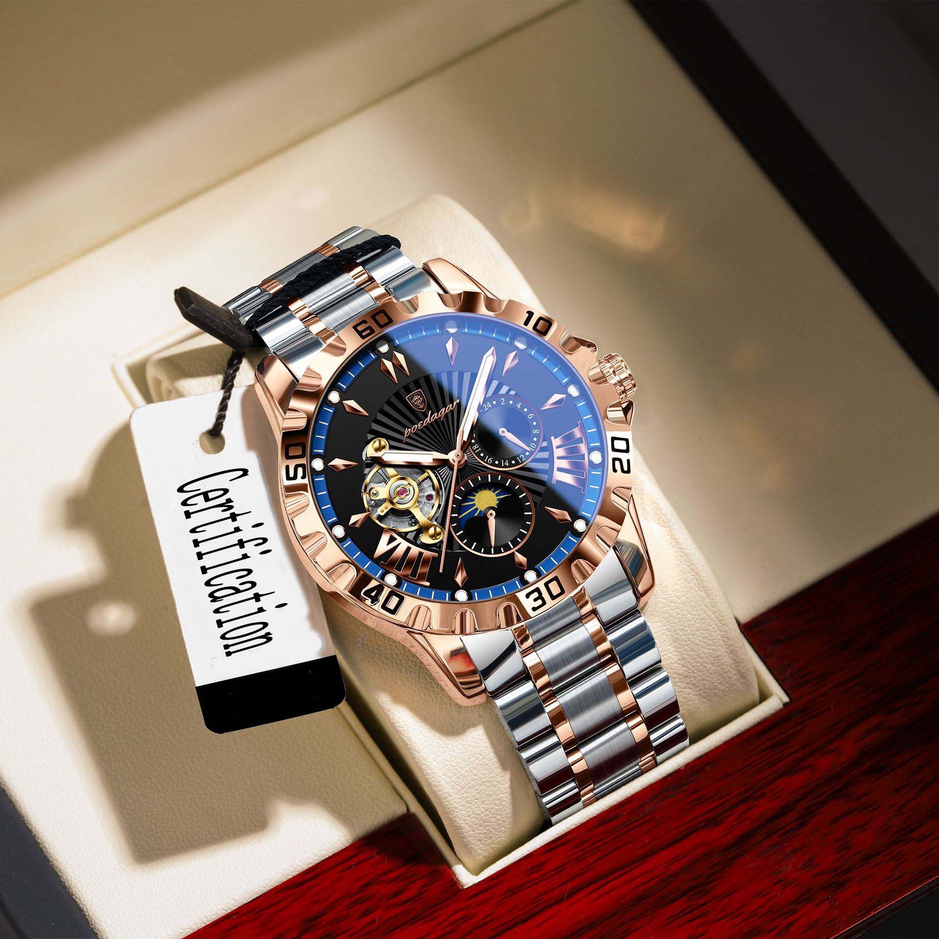 Swiss brand mechanical watch multifunctional men's fully automatic watch night light waterproof live broadcast hot item Navy