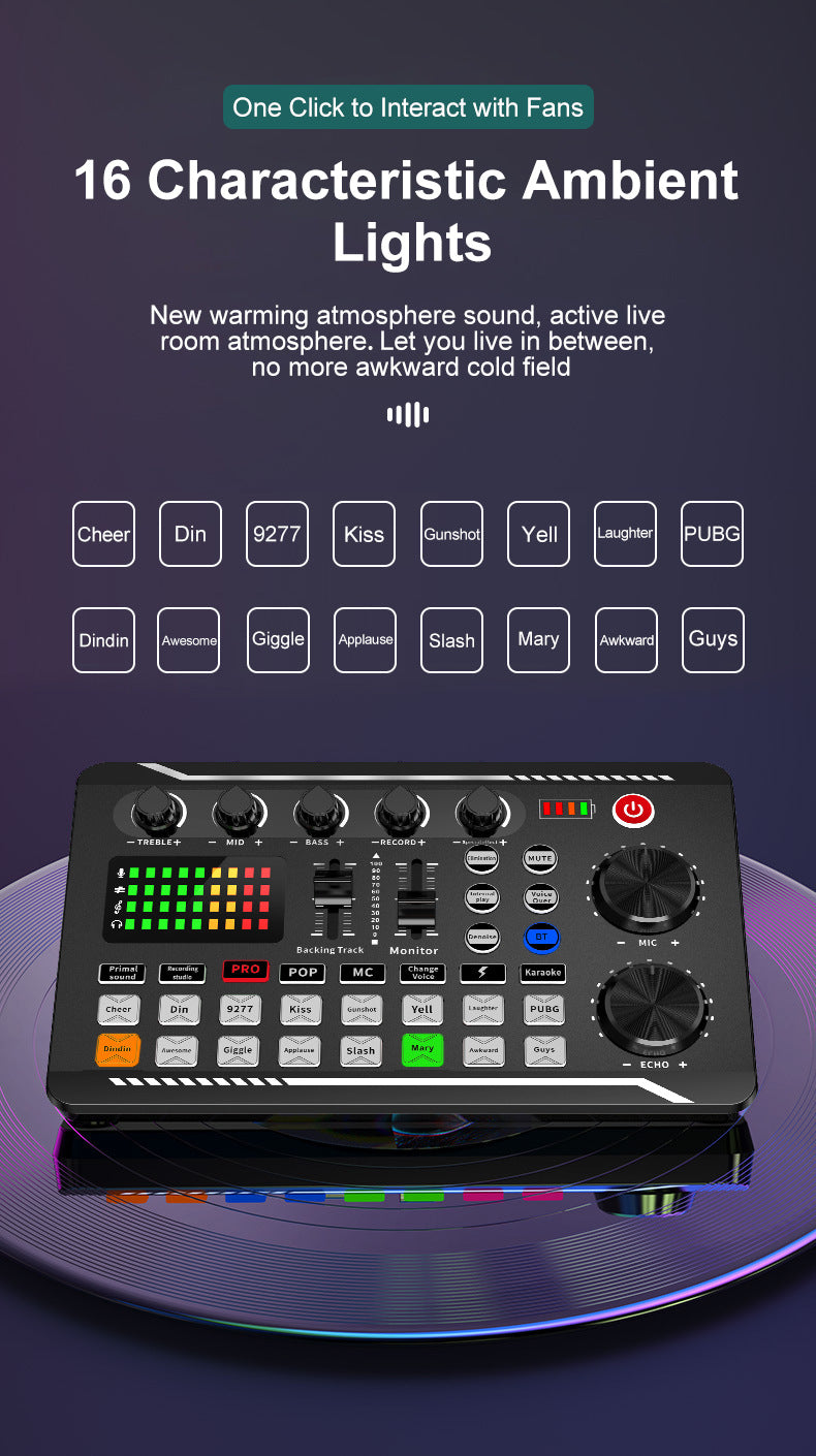 F998 Live streaming Sound Card Integrated Rechargeable Microphone Set