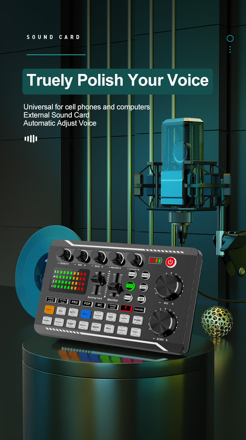 F998 Live streaming Sound Card Integrated Rechargeable Microphone Set