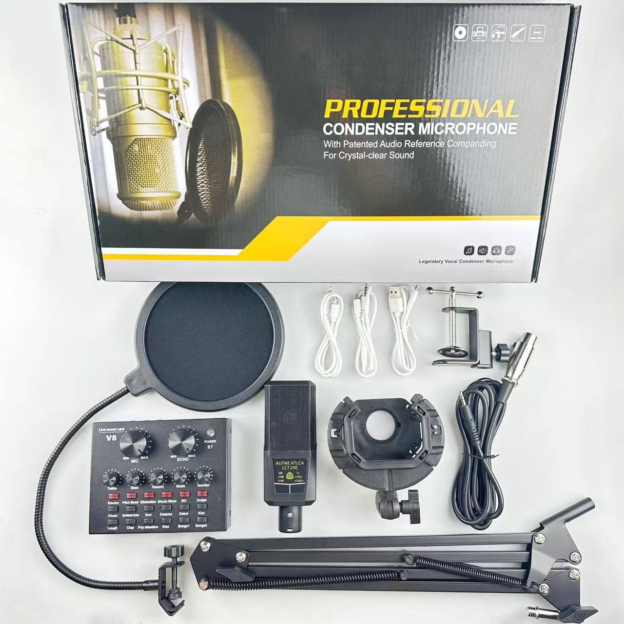Tik-Tok Professional Live stream Sound Card V8+240 Mic Singing Sets